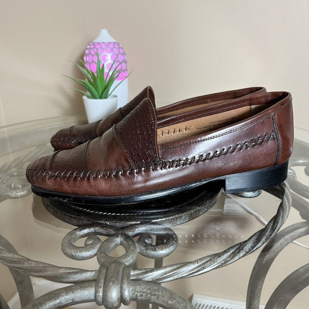 Stacy Adams Loafers Slip On Mens Size 10 M Brown Leather Snake Print Made Brazil